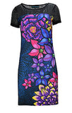 Short Sleeved Dress With Flower Pattern Print. - craze-trade-limited