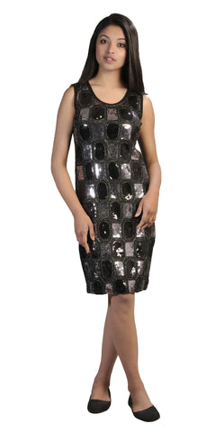 Ladies Black Sleeveless Mini Chinlon Dress. - TATTOPANI