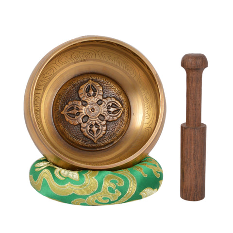 Meditation Tibetan Singing Bowl with Special Etching and protective pouch-GOLDBAJ-1-(Small)