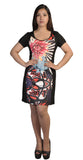 Floral Pattern & Rhinestone Printed Short Sleeved Dress. - TATTOPANI