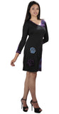 V-Neck Long Sleeved Dress With Side Flower Embroidery. - craze-trade-limited