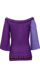 Ladies Cotton 3/4 sleeved Tops T-shirt with embroidery-Purple shades