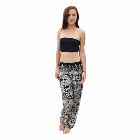 Thai Harem Trousers Festival Hippy Smock High Waist Fishbone Print Yoga Pants
